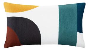 Díszpárna 50x30 cm, absztrakt mintás, szövet, kék- sárga - fehér- PANEO