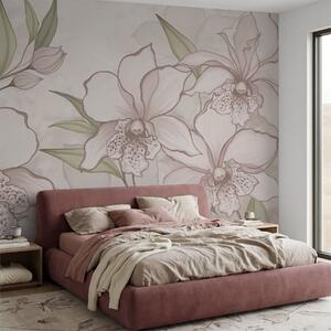 Fotótapéta Halvány orchideák illusztrációja levelekkel bézs háttér előtt, Fotótapéta virágok és növények, w05117 : Uwalls.hu
