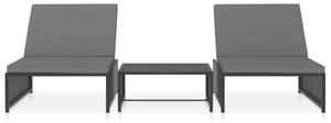 VidaXL 2 db fekete polyrattan napozóágy asztallal