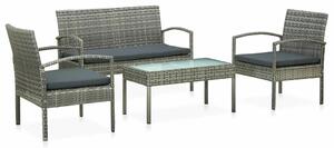 Polyrattan Kerti Ülőgarnitúra - 4 részes - Szürke