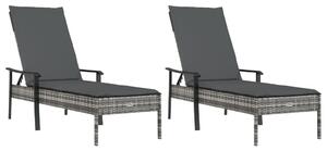 VidaXL 2 db szürke polyrattan napozóágy asztallal és párnával