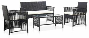 Polyrattan Kerti Bútor Szett - 4 részes - Fekete