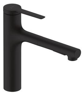 Mosogató csaptelep Hansgrohe Zesis kihúzható zuhannyal, 2 áram fekete matt 74801670