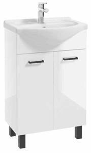 Erga Lumi, mosogató szekrény + kerámia mosogató 50x41cm, fehér fényes-fekete fogantyú, ERG-207-D-05013+1520