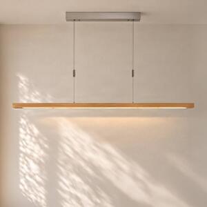 Quitani LED függő lámpa Nora, természetes tölgy, hossza 158 cm, dimmelhető, Világos fa, Nappali / Étkező, Fa, Modern