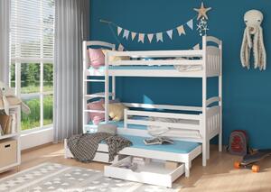 ALDO gyermek emeletes ágy nyomtatással + 3x matrac, 80x180/80x170, fehér