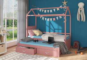 MELICHAR Domek gyerekágy + matrac, 80x180/80x170, rózsaszín