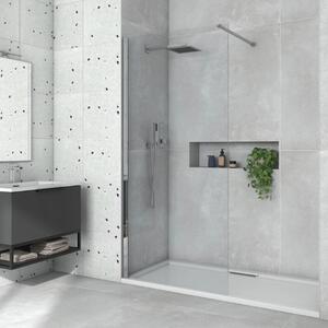Arlo Walk-In Nano több méretben, univerzális zuhanyfal 8 mm vastag vízlepergető biztonsági üveggel, króm színű, 200 cm magas