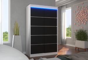 BENISSO tolóajtós szekrény, 120x200x58, fekete/fehér + LED