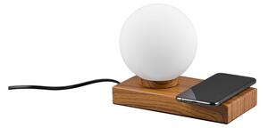 Fehér-barna asztali lámpa vezeték nélküli töltővel (magasság 15 cm) Chloe – Trio