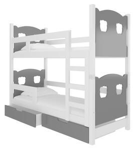 MARABA emeletes ágy, 180x75, fehér/szürke
