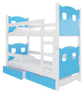 MARABA emeletes ágy, 180x75, fehér/kék