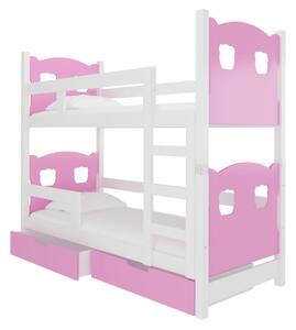MARABA emeletes ágy, 180x75, fehér/rózsaszín