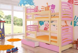 OSUNA emeletes ágy, 180x75, fenyő/rózsaszín
