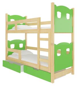 MARABA emeletes ágy, 180x75, sosna/zöld