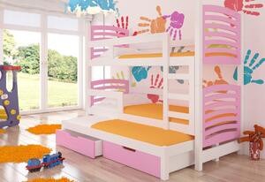 SORIA emeletes ágy, 180x75, fehér/rózsaszín