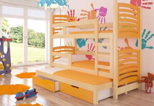 SORIA emeletes ágy, 180x75, fenyő/narancs