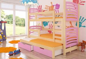 SORIA emeletes ágy, 180x75, fenyő/rózsaszín