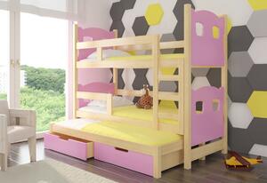 LETICIA emeletes ágy, 180x75, fenyő/rózsaszín