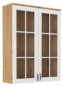 FLAWIA 2D vitrines szekrény rátét, 100x126x34, fehér/tölgy artisan