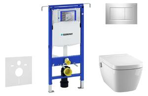 Geberit Duofix - Modul a fali WC-hez nyomógombos Sigma30, fényes króm/matt króm + Tece One - zuhanyzós WC és ülőkéje, perem nélküli, SoftClose 111.355.00.5 NT6