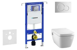 Geberit Duofix - Modul a fali WC-hez nyomógombbal Sigma01, fényes króm + Tece One - zuhanyzós WC és ülőkéje, perem nélküli, SoftClose 111.355.00.5 NT2