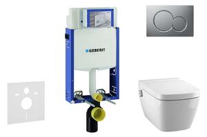 Geberit Kombifix - Modul a fali WC-hez nyomógombos Sigma01, matt króm + Tece One - zuhanyzós WC és ülőkéje, perem nélküli, SoftClose 110.302.00.5 NT3