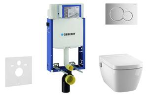 Geberit Kombifix - Modul a fali WC-hez nyomógombbal Sigma01, fényes króm + Tece One - zuhanyzós WC és ülőkéje, perem nélküli, SoftClose 110.302.00.5 NT2