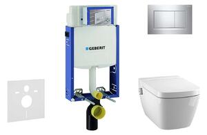 Geberit Kombifix - Modul fali WC-hez nyomógombos Sigma30, fényes króm/matt króm + Tece One - zuhanyzós WC és ülés, perem nélküli, SoftClose 110.302.00.5 NT6