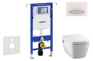 Geberit Duofix - Modul a fali WC-hez nyomógombos Sigma50, alpesi fehér + Tece One - zuhanyzós WC és ülőkéje, perem nélküli, SoftClose 111.355.00.5 NT8