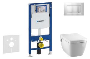 Geberit Duofix - Modul a falra szerelhető WC-hez nyomógombbal Sigma30, matt króm/króm + Tece One - zuhanyzós WC és ülőkéje, perem nélküli, SoftClose 111.300.00.5 NT7