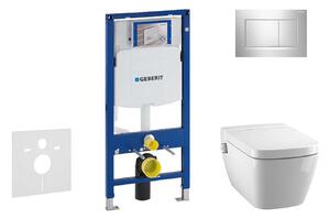 Geberit Duofix - Modul fali WC-hez nyomógombos Sigma30, fényes króm/matt króm + Tece One - zuhanyzós WC és ülés, perem nélküli, SoftClose 111.300.00.5 NT6