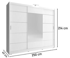 WHITNEY 250 ALU ruhásszekrény, + LED, 62x214x250 cm, fehér