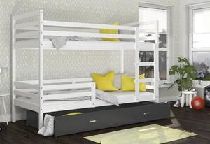 JACEK B 2 COLOR gyerek emeletes ágy + ágyrács + ajándék matrac, 184x80, szürke/fehér