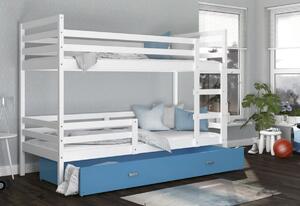 JACEK B 2 COLOR gyerek emeletes ágy + ágyrács + ajándék matrac, 184x80, szürke/zöld