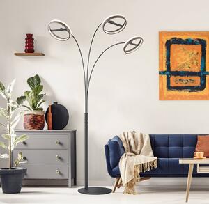 Globo LED álló lámpa Della, magasság 190 cm, fekete/sötétszürke, 3 izzós., dimmelhető, Fekete, Nappali / Étkező, Alumínium, Modern
