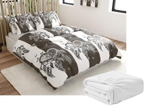 Mikroplüss ágyneműhuzat szett TIRSO szürke-fehér + mikroplüss lepedő SOFT 90x200 cm fehér, egyszemélyes ágyra