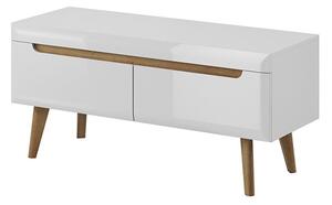 GLUM NRTV107 TV asztal, 107x50x40 cm, magasfényű fehér/riviera tölgy