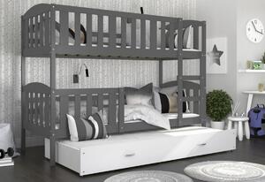 KUBUS 3 COLOR emeletes ágy + ajándék matrac + ágyrács, 184x80 cm, fehér/fehér