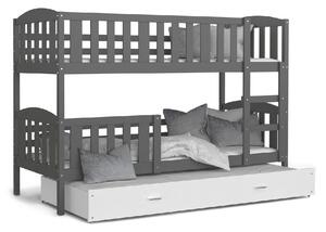 KUBUS 3 COLOR emeletes ágy + ajándék matrac + ágyrács, 184x80 cm, fehér/fehér