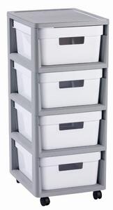 Curver Infinity 4x11L fiókos polc, szürke-fehér