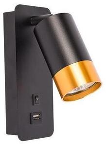 Illumaxx Fali spotlámpa USB töltővel 1xGU10/35W/230V fekete/arany OS0017