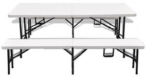 BipiLine Összecsukható Kerti Asztal Szett - Kültéri Asztal, hordozható sörpad + 2Pad - 180x72x72cm - Törtfehér