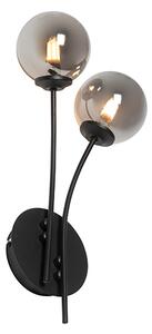 Modern fali lámpa fekete 2 lámpa füstüveggel - Athén