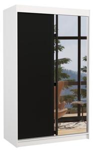 REWENA tolóajtós ruhásszekrény tükörrel, 120x200x58, fehér/fekete