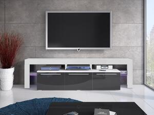 TV-állvány Arbor, Laminált forgácslap, 55x200x45cm, Fényes szürke, Fehér