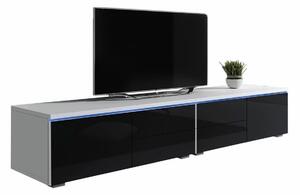 TV-állvány Hortus, Laminált forgácslap, 35x200x45cm, Fényes fekete, Fehér