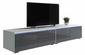 TV-állvány Hortus, Laminált forgácslap, 35x200x45cm, Fényes szürke, Fehér