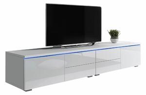 TV-állvány Hortus, Laminált forgácslap, 35x200x45cm, Fényes fehér, Fehér