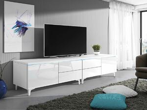 TV-állvány Hortus I, Laminált forgácslap, 43x200x45cm, Fényes fehér, Fehér